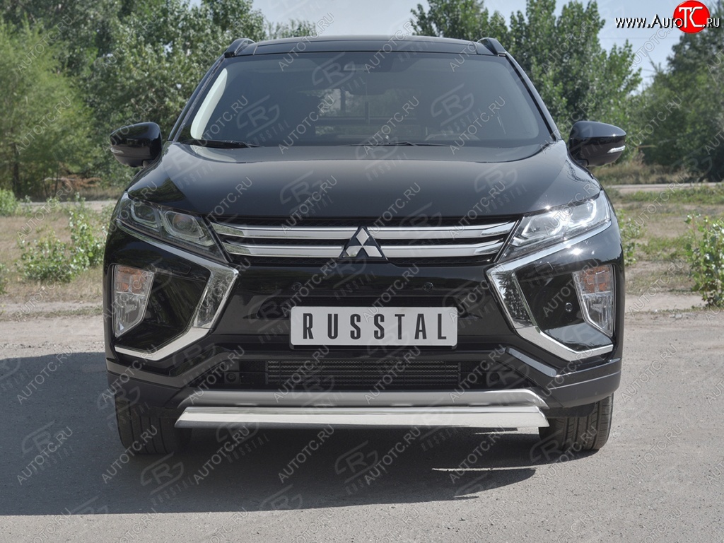 9 649 р. Защита переднего бампера (Ø75х42 мм, нержавейка) Russtal Mitsubishi Eclipse Cross GK (2017-2024)  с доставкой в г. Омск