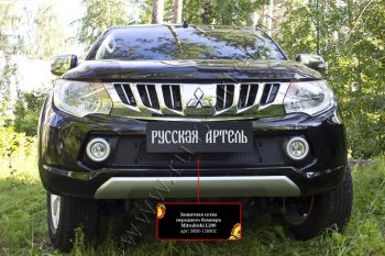 1 689 р. Защитная сетка решетки переднего бампера (шагрень) РА Mitsubishi L200 5 KK,KL дорестайлинг (2015-2019)  с доставкой в г. Омск. Увеличить фотографию 3