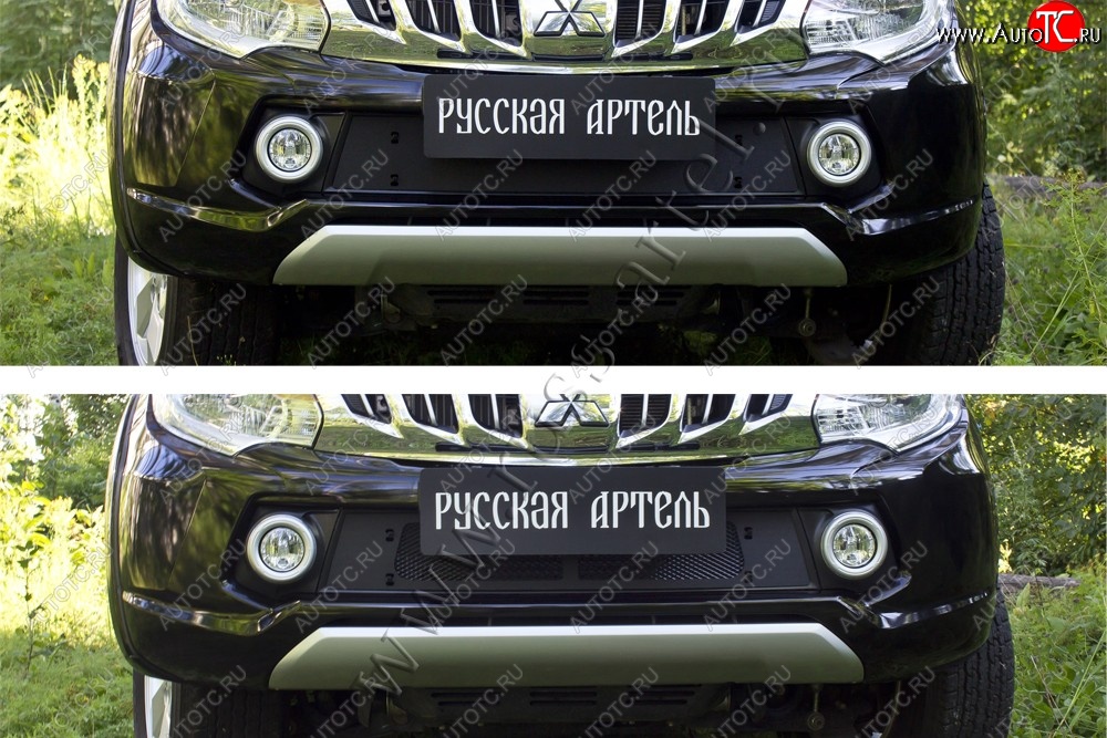 2 699 р. Зимняя заглушка решетки радиатора и переднего бампера RA  Mitsubishi L200  5 KK,KL (2015-2019) дорестайлинг (Поверхность шагрень)  с доставкой в г. Омск