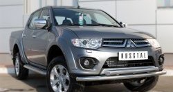 16 499 р. Защита переднего бампера (2 трубыØ63 мм, нержавейка) SLITKOFF Mitsubishi L200 5 KK,KL дорестайлинг (2015-2019)  с доставкой в г. Омск. Увеличить фотографию 4