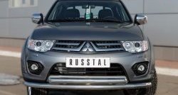 Защита переднего бампера (2 трубыØ63 мм, нержавейка) SLITKOFF Mitsubishi L200 5 KK,KL дорестайлинг (2015-2019)