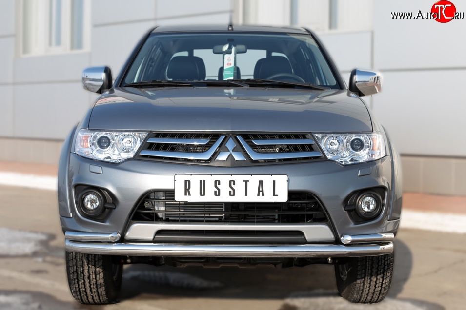 22 899 р. Защита переднего бампера (2 трубыØ63 и 42 мм, нержавейка) SLITKOFF  Mitsubishi L200  5 KK,KL (2015-2019) дорестайлинг  с доставкой в г. Омск