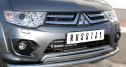 22 949 р. Защита переднего бампера (2 трубы Ø63 и 75х42 мм, нержавейка) Russtal Mitsubishi L200 5 KK,KL дорестайлинг (2015-2019)  с доставкой в г. Омск. Увеличить фотографию 3