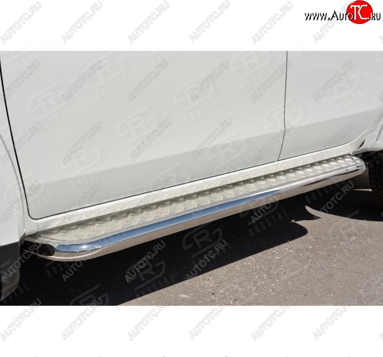 38 999 р. Порожки для ног (Ø63) SLITKOFF  Mitsubishi L200  5 KK,KL (2015-2019) дорестайлинг (лист - нержавейка, профиль - нержавейка)  с доставкой в г. Омск