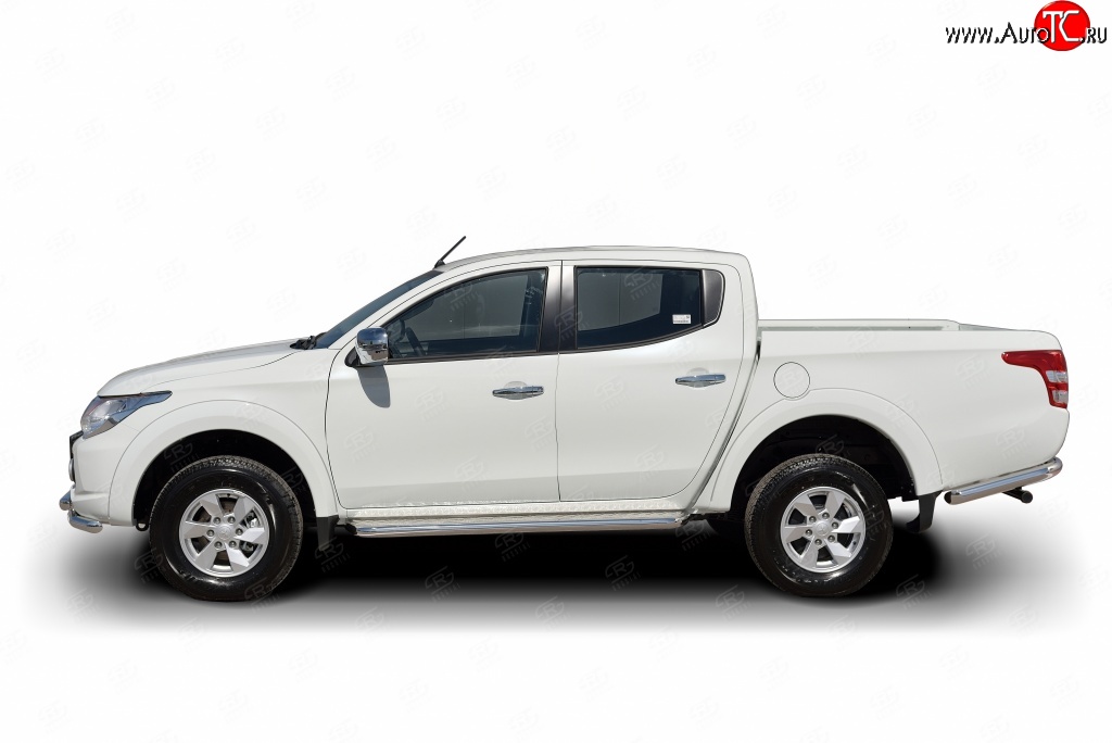 24 749 р. Широкая защита порогов (рестайлинг) Russtal  Mitsubishi L200  5 KK,KL (2015-2019) дорестайлинг (Защита порогов с со скосами на торцах (вариант 1))  с доставкой в г. Омск