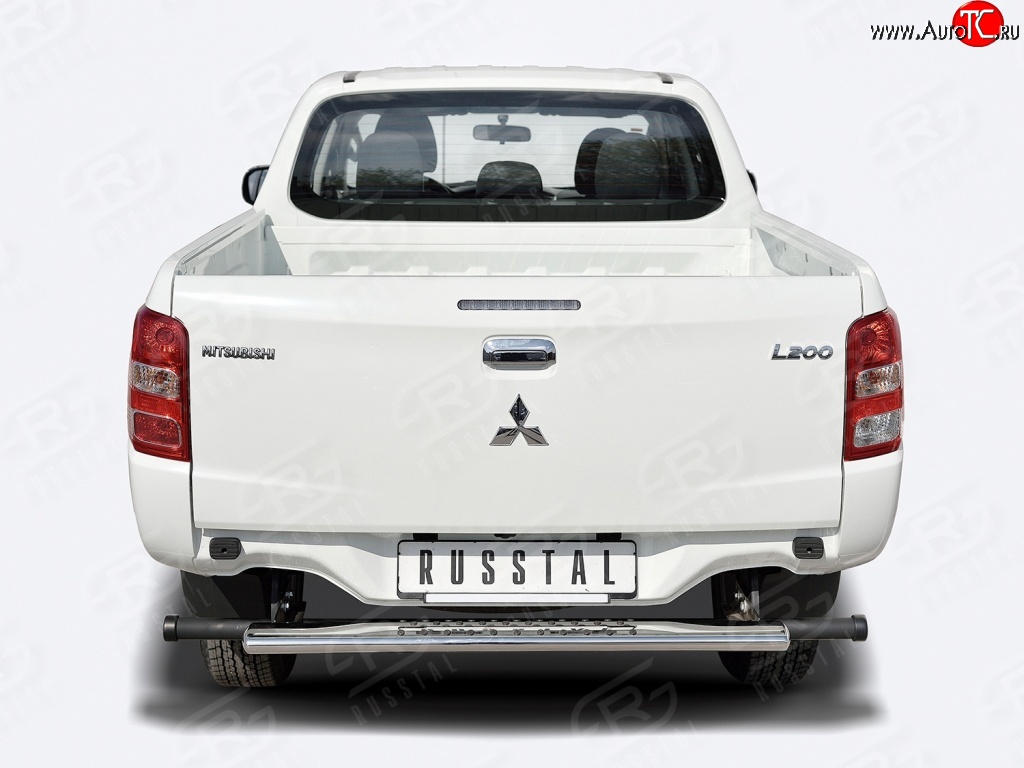 9 599 р. Защита заднего бампера (Ø120х60 мм с проступью, нержавейка) Russtal  Mitsubishi L200  5 KK,KL (2015-2019) дорестайлинг  с доставкой в г. Омск