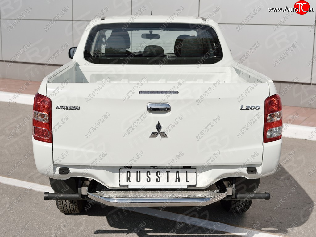 17 399 р. Защита заднего бампера (труба d63 с листом) SLITKOFF Mitsubishi L200 5 KK,KL дорестайлинг (2015-2019) (Лист алюминий/профиль сталь)  с доставкой в г. Омск