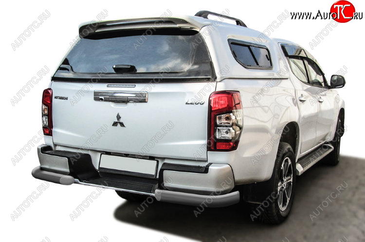 7 999 р. Защита заднего бампера Slitkoff (Ø 76 мм, уголки, с бампером)  Mitsubishi L200  5 KK,KL (2018-2022) рестайлинг (Сталь с полимерным покрытием. Цвет: серебристый)  с доставкой в г. Омск