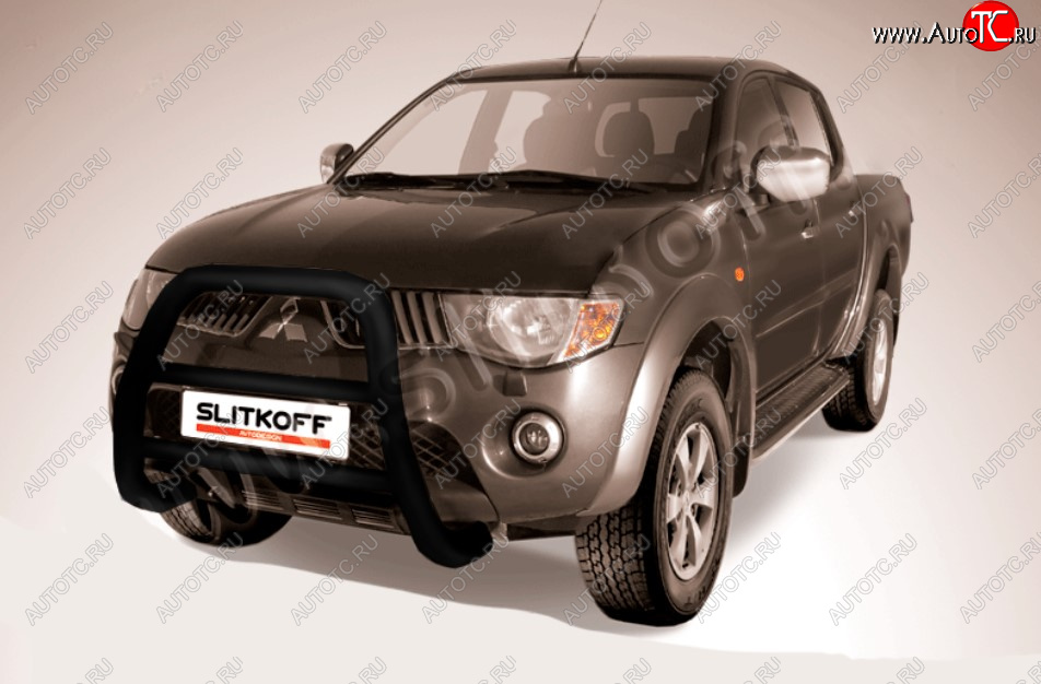 23 799 р. Защита переднего бампера Slitkoff (Ø76 мм, кенгурятник) Mitsubishi L200 4  дорестайлинг (2006-2014) (Цвет: черный)  с доставкой в г. Омск