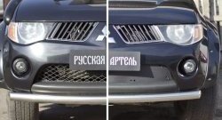 1 559 р. Зимняя заглушка решетки переднего бампера РА  Mitsubishi L200  4 (2006-2014)  дорестайлинг  с доставкой в г. Омск. Увеличить фотографию 2