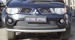 1 559 р. Зимняя заглушка решетки переднего бампера РА  Mitsubishi L200  4 (2006-2014)  дорестайлинг  с доставкой в г. Омск. Увеличить фотографию 1