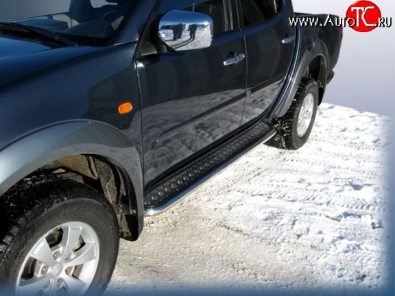 15 349 р. Широкая защита порогов с трубой диаметром 57 мм Slitkoff Mitsubishi L200 5 KK,KL рестайлинг (2018-2022)  с доставкой в г. Омск