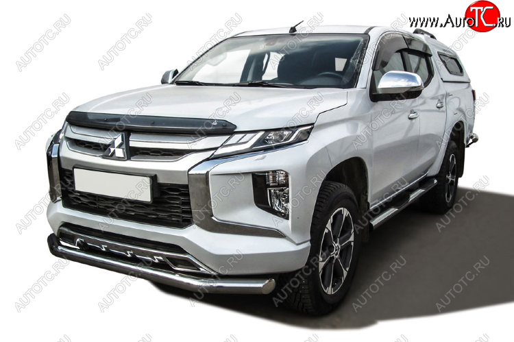 21 999 р. Защита переднего бампера Slitkoff (Ø 76 мм)  Mitsubishi L200  5 KK,KL (2018-2022) рестайлинг (Нержавеющая сталь)  с доставкой в г. Омск