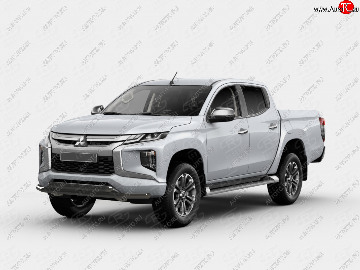 14 499 р. Защита переднего бампера (2 трубы Ø63 и 42 мм, окрашенная) SLITKOFF  Mitsubishi L200  5 KK,KL (2018-2022) рестайлинг (черный муар)  с доставкой в г. Омск