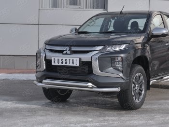 18 999 р. Защита переднего бампера (2 трубы Ø63 мм, нержавейка) SLITKOFF  Mitsubishi L200  5 KK,KL (2018-2022) рестайлинг  с доставкой в г. Омск. Увеличить фотографию 2