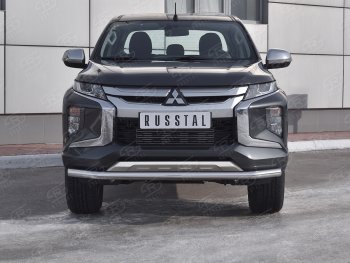 13 549 р. Защита переднего бампера (Ø 63 мм, нержавейка) Russtal Mitsubishi L200 5 KK,KL рестайлинг (2018-2022)  с доставкой в г. Омск. Увеличить фотографию 1