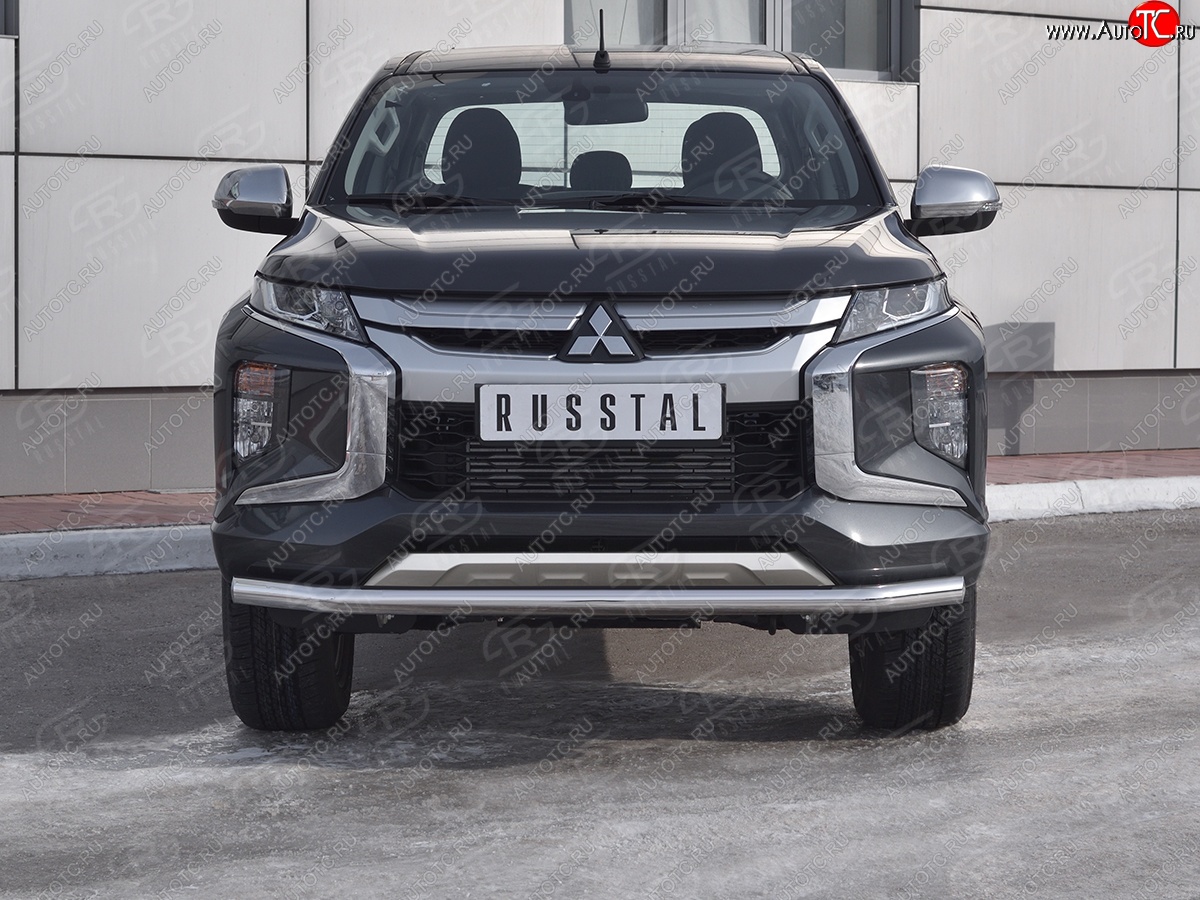 13 549 р. Защита переднего бампера (Ø 63 мм, нержавейка) Russtal Mitsubishi L200 5 KK,KL рестайлинг (2018-2022)  с доставкой в г. Омск