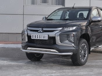 13 549 р. Защита переднего бампера (Ø 63 мм, нержавейка) Russtal Mitsubishi L200 5 KK,KL рестайлинг (2018-2022)  с доставкой в г. Омск. Увеличить фотографию 2