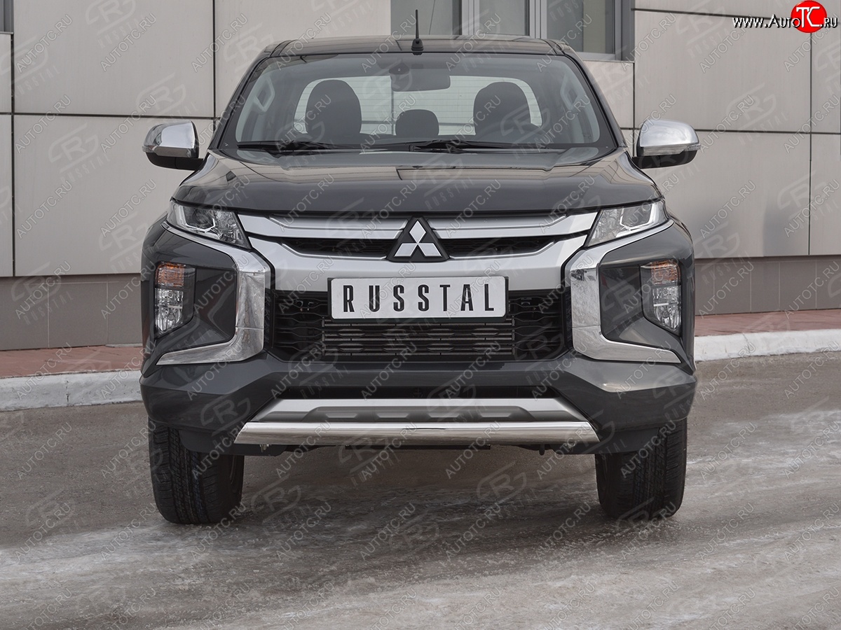 10 349 р. Защита переднего бампера (Ø75x42 мм, нержавейка) Russtal Mitsubishi L200 5 KK,KL рестайлинг (2018-2022)  с доставкой в г. Омск