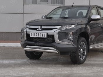 10 349 р. Защита переднего бампера (Ø75x42 мм, нержавейка) Russtal Mitsubishi L200 5 KK,KL рестайлинг (2018-2022)  с доставкой в г. Омск. Увеличить фотографию 2