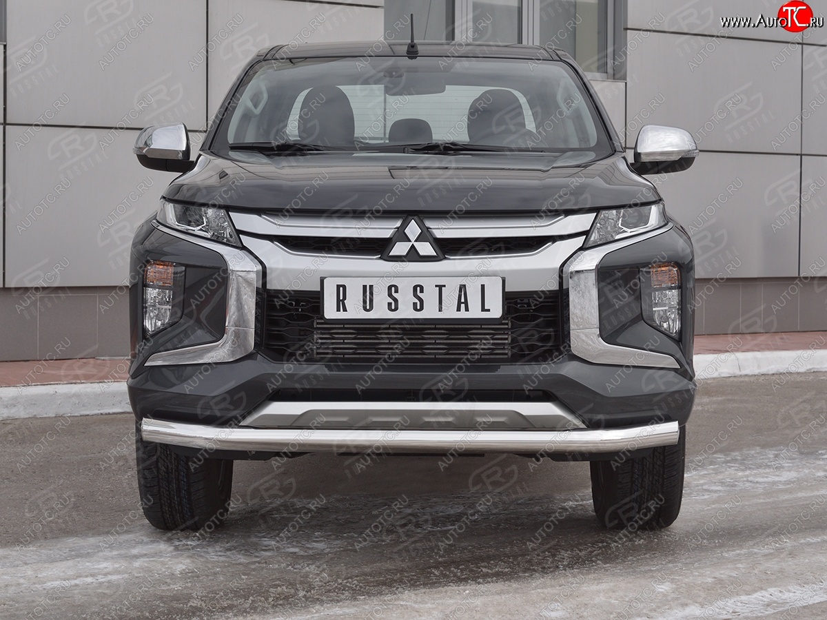 9 649 р. Защита переднего бампера (Ø 76 мм, нержавейка) Russtal Mitsubishi L200 5 KK,KL рестайлинг (2018-2022)  с доставкой в г. Омск