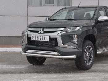 18 799 р. Защита переднего бампера (2 трубы Ø76 и 42 мм, нержавейка) Russtal Mitsubishi L200 5 KK,KL рестайлинг (2018-2022)  с доставкой в г. Омск. Увеличить фотографию 2