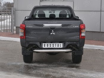 Защита заднего бампера (Ø63 мм, короткая) RUSSTAL Mitsubishi (Митсубиси) L200 (л)  5 KK,KL (2018-2022) 5 KK,KL рестайлинг  (Лист алюминиевый, труба - нержавейка)