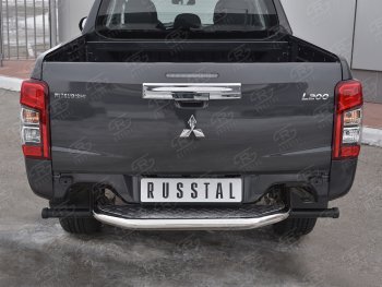 21 999 р. Защита заднего бампера (Ø63 мм, короткая) RUSSTAL  Mitsubishi L200  5 KK,KL (2018-2022) рестайлинг (Лист алюминиевый, труба - нержавейка)  с доставкой в г. Омск. Увеличить фотографию 2