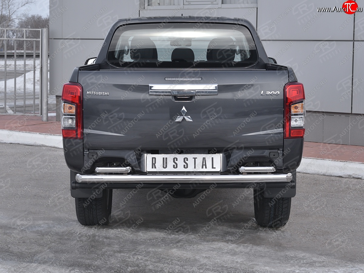 21 599 р. Защита заднего бампера (2 трубы Ø63 и 42 мм , нержавейка) RUSSTAL  Mitsubishi L200  5 KK,KL (2018-2022) рестайлинг  с доставкой в г. Омск