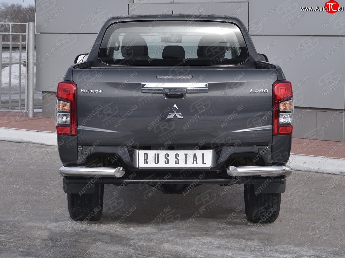 13 199 р. Защита заднего бампера (Ø76 мм уголки, нержавейка) SLITKOFF  Mitsubishi L200  5 KK,KL (2018-2022) рестайлинг  с доставкой в г. Омск