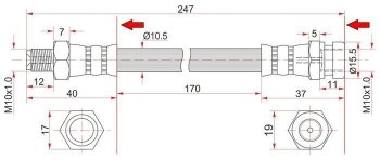 499 р. Тормозной шланг SAT (пр-во Таиланд)  Mitsubishi L200 ( 3 K6T-K7T,  3 K74T) - Pajero ( 2 V30/V40 5 дв.,  2 V20,  2 V30/V40)  с доставкой в г. Омск. Увеличить фотографию 1