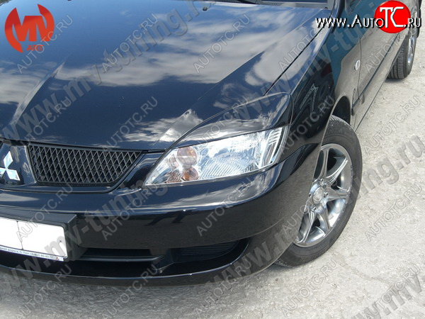 1 149 р. Реснички на фары var №2 (широкие)  Mitsubishi Lancer  9 (2003-2009) 1-ый рестайлинг седан, 1-ый рестайлинг универсал, 2-ой рестайлинг седан, 2-ой рестайлинг универсал (Неокрашенные)  с доставкой в г. Омск