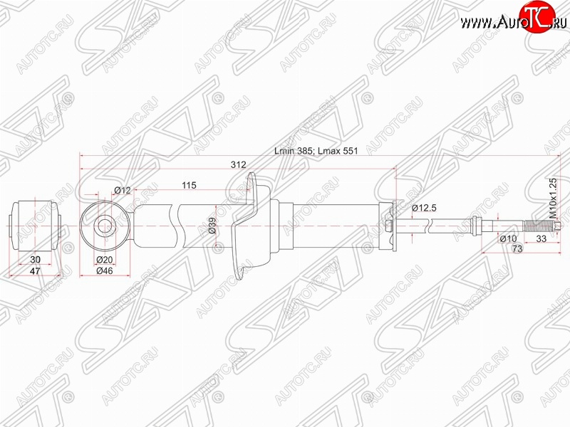 2 049 р. Амортизатор задний SAT (установка на левую или правую сторону)  Mitsubishi Lancer  10 (2007-2017) седан дорестайлинг, хэтчбэк дорестайлинг, седан рестайлинг, хэтчбек 5 дв рестайлинг  с доставкой в г. Омск