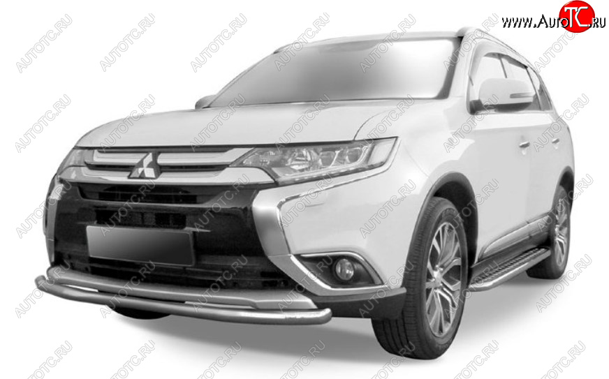 10 799 р. Защита переднего бампера Slitkoff (Ø 57 мм).  Mitsubishi Outlander  GF (2015-2018) 2-ой рестайлинг (Сталь с полимерным покрытием. Цвет: серебристый)  с доставкой в г. Омск