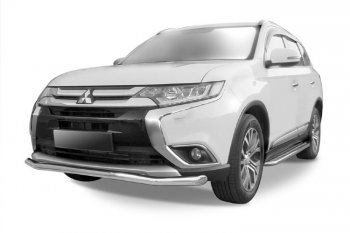 9 199 р. Защита переднего бампера Slitkoff (Ø 57 мм, волна)  Mitsubishi Outlander  GF (2015-2018) 2-ой рестайлинг (Цвет: серебристый)  с доставкой в г. Омск. Увеличить фотографию 1