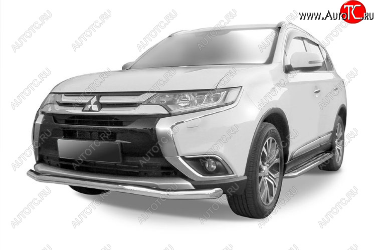 9 199 р. Защита переднего бампера Slitkoff (Ø 57 мм, волна)  Mitsubishi Outlander  GF (2015-2018) 2-ой рестайлинг (Цвет: серебристый)  с доставкой в г. Омск