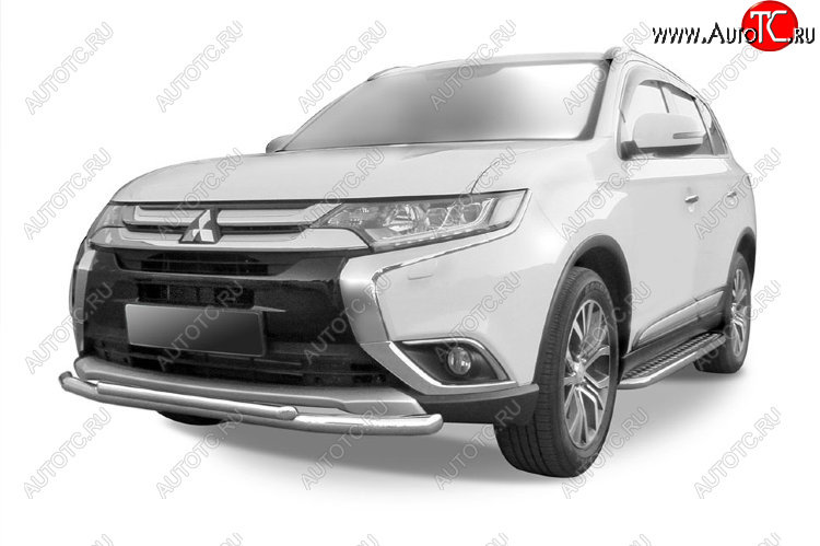 8 549 р. Защита переднего бампера Slitkoff (Ø 57+Ø 42, двойная).  Mitsubishi Outlander  GF (2015-2018) 2-ой рестайлинг (Цвет: серебристый)  с доставкой в г. Омск