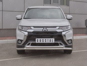 Защита переднего бампера (2 трубы Ø63 и 42 мм, нержавейка) SLITKOFF Mitsubishi (Митсубиси) Outlander (Аутлэндэр)  GF (2018-2022) GF 3-ий рестайлинг