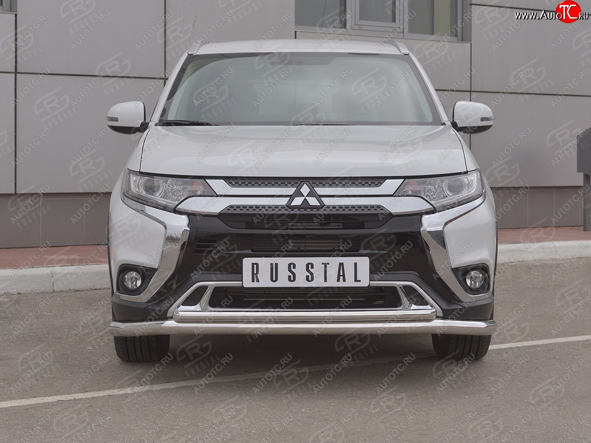 15 449 р. Защита переднего бампера (2 трубы Ø63 и 42 мм, нержавейка) SLITKOFF Mitsubishi Outlander GF 3-ий рестайлинг (2018-2022)  с доставкой в г. Омск