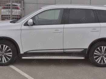 21 699 р. Порожки для ног SLITKOFF (Ø42 мм)  Mitsubishi Outlander  GF (2018-2022) 3-ий рестайлинг (Лист алюминиевый, труба - нержавейка)  с доставкой в г. Омск. Увеличить фотографию 2