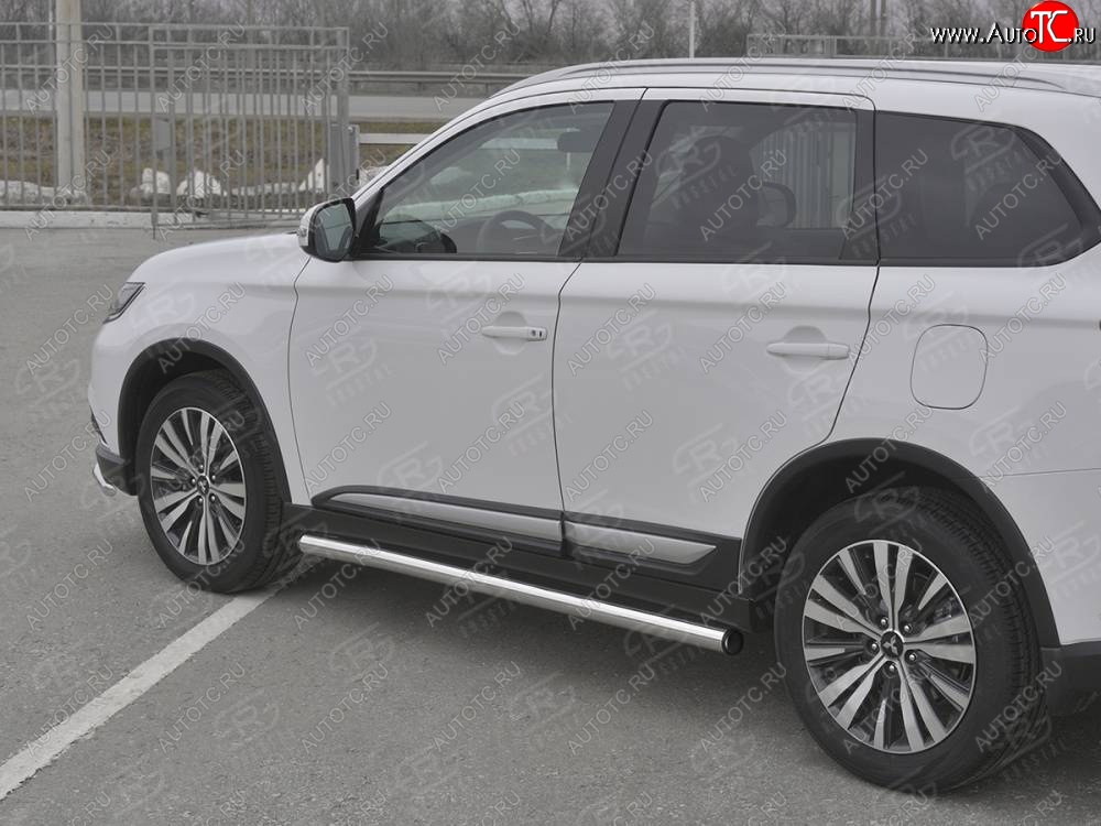 16 549 р. Защита порогов (Ø63 мм, нержавейка) SLITKOFF  Mitsubishi Outlander  GF (2018-2022) 3-ий рестайлинг (С пластиковыми заглушками на торцах)  с доставкой в г. Омск