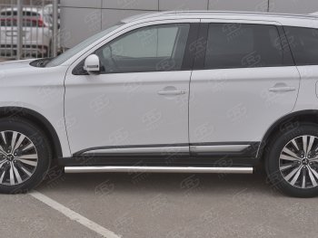 16 549 р. Защита порогов (Ø63 мм, нержавейка) SLITKOFF  Mitsubishi Outlander  GF (2018-2022) 3-ий рестайлинг (С пластиковыми заглушками на торцах)  с доставкой в г. Омск. Увеличить фотографию 2