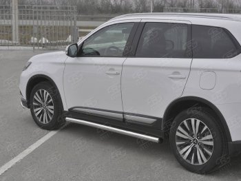 16 549 р. Защита порогов (Ø63 мм, нержавейка) SLITKOFF  Mitsubishi Outlander  GF (2018-2022) 3-ий рестайлинг (С пластиковыми заглушками на торцах)  с доставкой в г. Омск. Увеличить фотографию 3