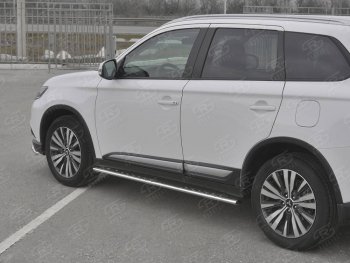 Защита порогов (Ø75x42 мм с проступью, нержавейка) Russtal Mitsubishi Outlander GF 3-ий рестайлинг (2018-2022)