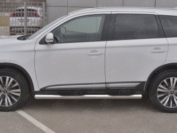 24 549 р. Защита порогов (Ø76 мм с проступью, нержавейка) SLITKOFF  Mitsubishi Outlander  GF (2018-2022) 3-ий рестайлинг (Металлические торцы под 90°)  с доставкой в г. Омск. Увеличить фотографию 2