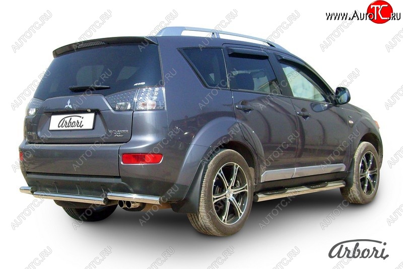 8 999 р. Защита заднего бампера Arbori (короткая, нержавейка, 1 труба d57 mm). Mitsubishi Outlander XL (CW)  дорестайлинг (2005-2009)  с доставкой в г. Омск