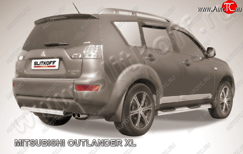 7 899 р. Защита заднего бампера из короткой трубы диаметром 57 мм Slitkoff  Mitsubishi Outlander  XL (2005-2009) (CW)  дорестайлинг (Нержавейка, Полированная)  с доставкой в г. Омск