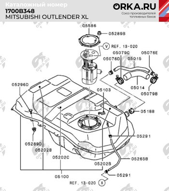 19 749 р. Бак топливный BAKPLAST (50 л., пластиковый, 2 WD)  Mitsubishi Outlander  XL (2005-2013) (CW)  дорестайлинг, (CW)  рестайлинг  с доставкой в г. Омск. Увеличить фотографию 2