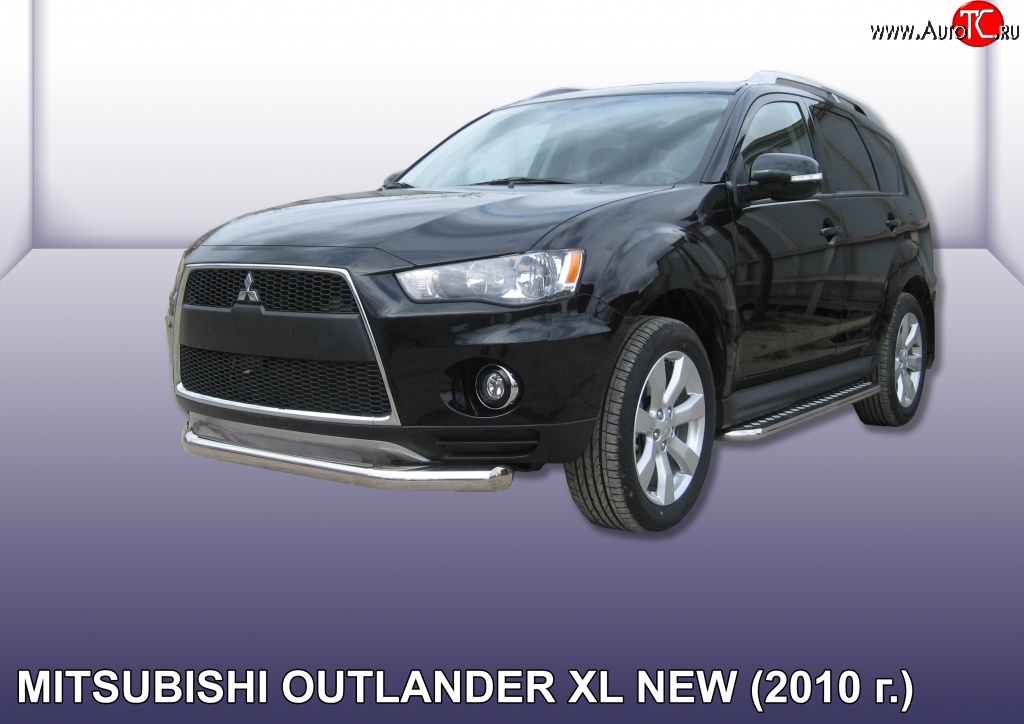 10 099 р. Одинарная защита переднего бампера диаметром 76 мм Slitkoff  Mitsubishi Outlander  XL (2010-2013) (CW)  рестайлинг (Нержавейка, Полированная)  с доставкой в г. Омск