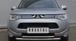 Защита переднего бампера (2 трубыØ63 и 42 мм, нержавейка) Russtal Mitsubishi Outlander GF дорестайлинг (2012-2014)